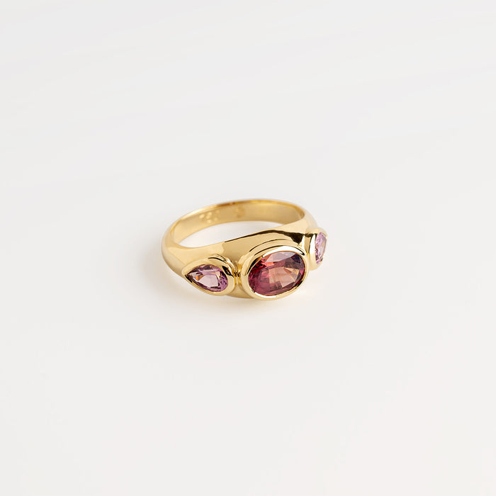 טבעת שלושה ספירים ורודים (רחבה)